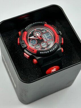 Skmei Digital Watch Men Black Red Round 44MM Backlight New Battery